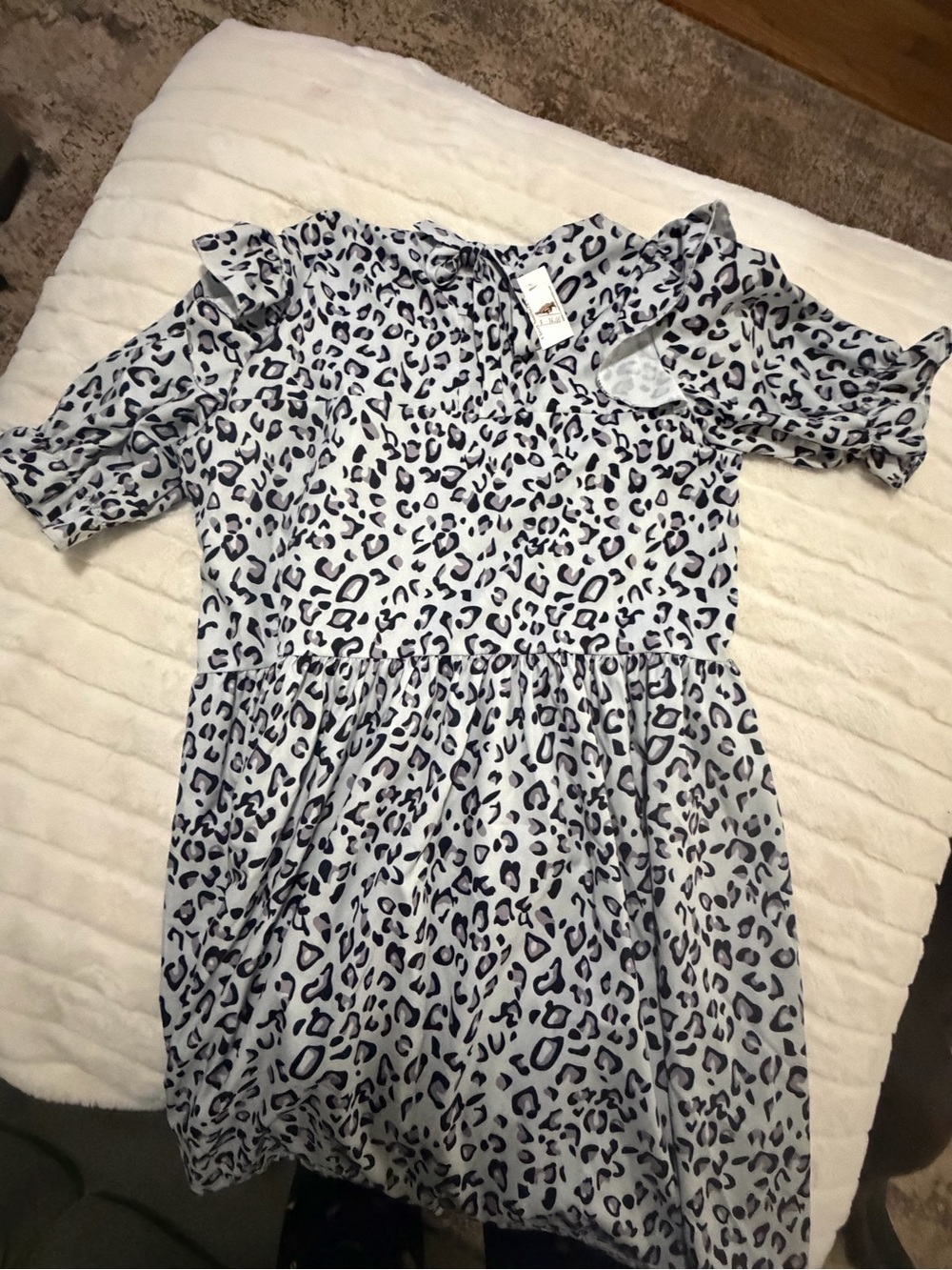 Light Blue Leopard Print Cold-Shoulder Dress